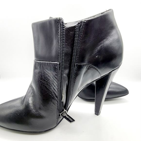 Colin Stuart Black Leather Ankle Boots Cone Heels Zipper Pointed Toe Women's 5 - Picture 9 of 11